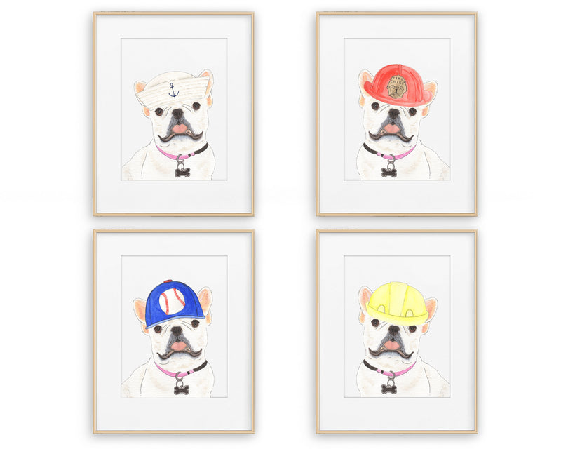 Frenchies (White / Pied) in Hats Prints