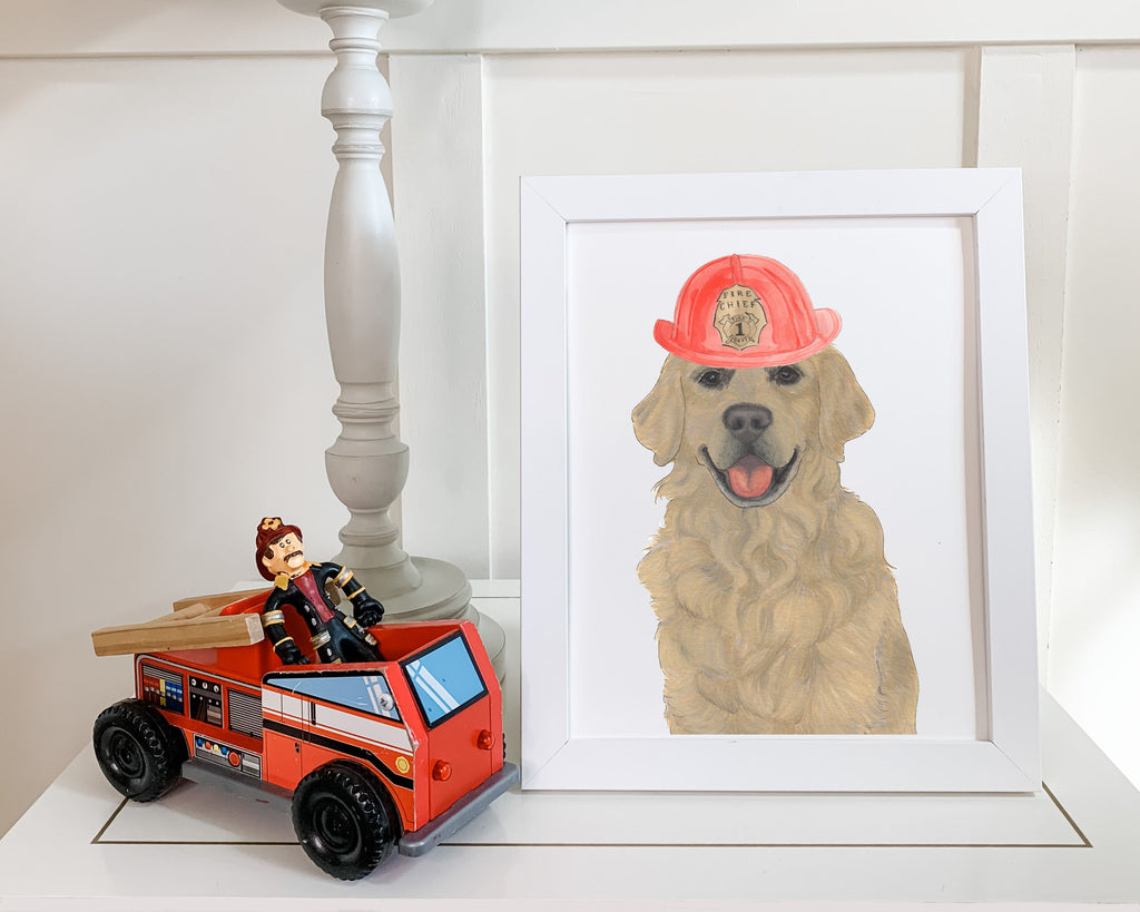 Golden Retrievers in Hats Prints