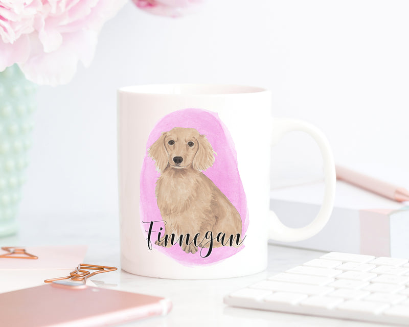 Personalized Dachshund (Long Haired, Red) Ceramic Mug