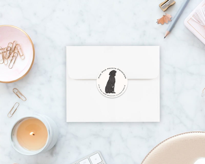 Black Labrador Round Address Labels