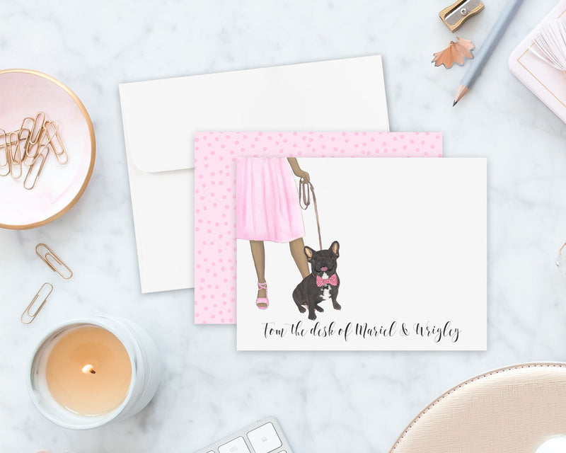 Black & Tan Tricolor Frenchie Walkin' Flat Cards (Set of 10)