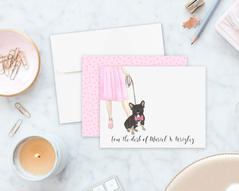 Black & Tan Tricolor Frenchie Walkin' Flat Cards (Set of 10)