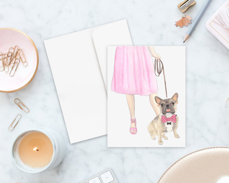 Blue Fawn Tricolor Frenchie Walkin' Folded Cards (Set of 10)