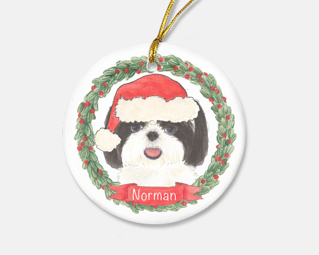 Personalized Shih Tzu (Black & White) Christmas Ornament