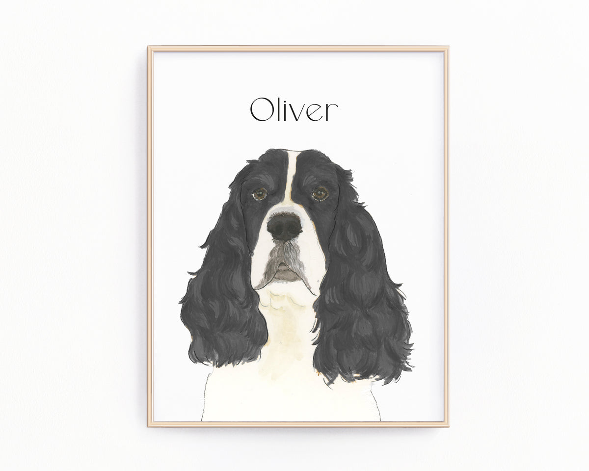 Personalized English Springer Spaniel (Black & White) Fine Art Prints
