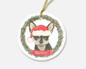Personalized Chihuahua (Short Haired, Black & Tan Tricolor) Christmas Ornament