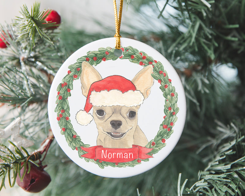 Personalized Chihuahua (Short Haired, Fawn) Christmas Ornament