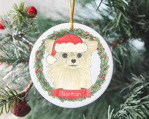 Personalized Chihuahua (Long Haired, Fawn) Christmas Ornament