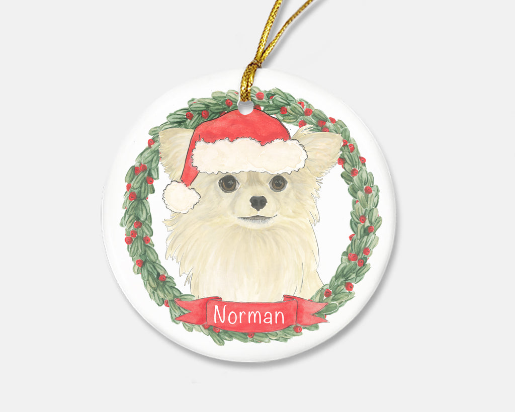 Personalized Chihuahua (Long Haired, Fawn) Christmas Ornament