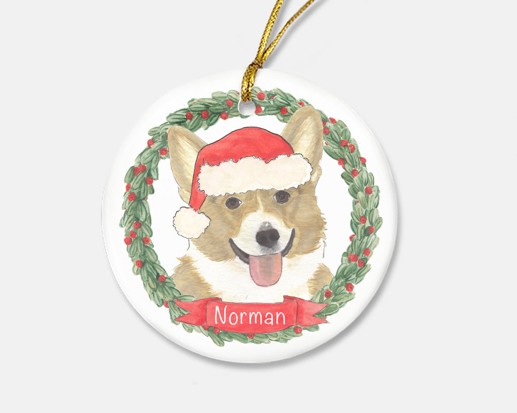 Personalized Corgi (Fawn & White) Christmas Ornament