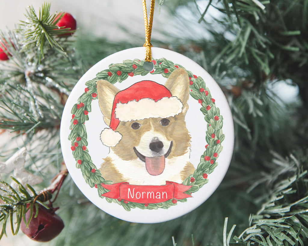 Personalized Corgi (Fawn & White) Christmas Ornament