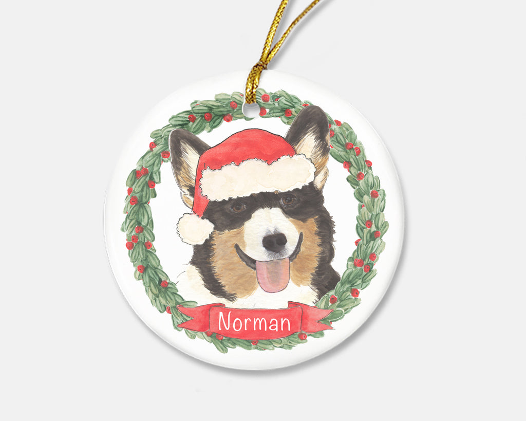 Personalized Corgi (Black Headed Tricolor) Christmas Ornament