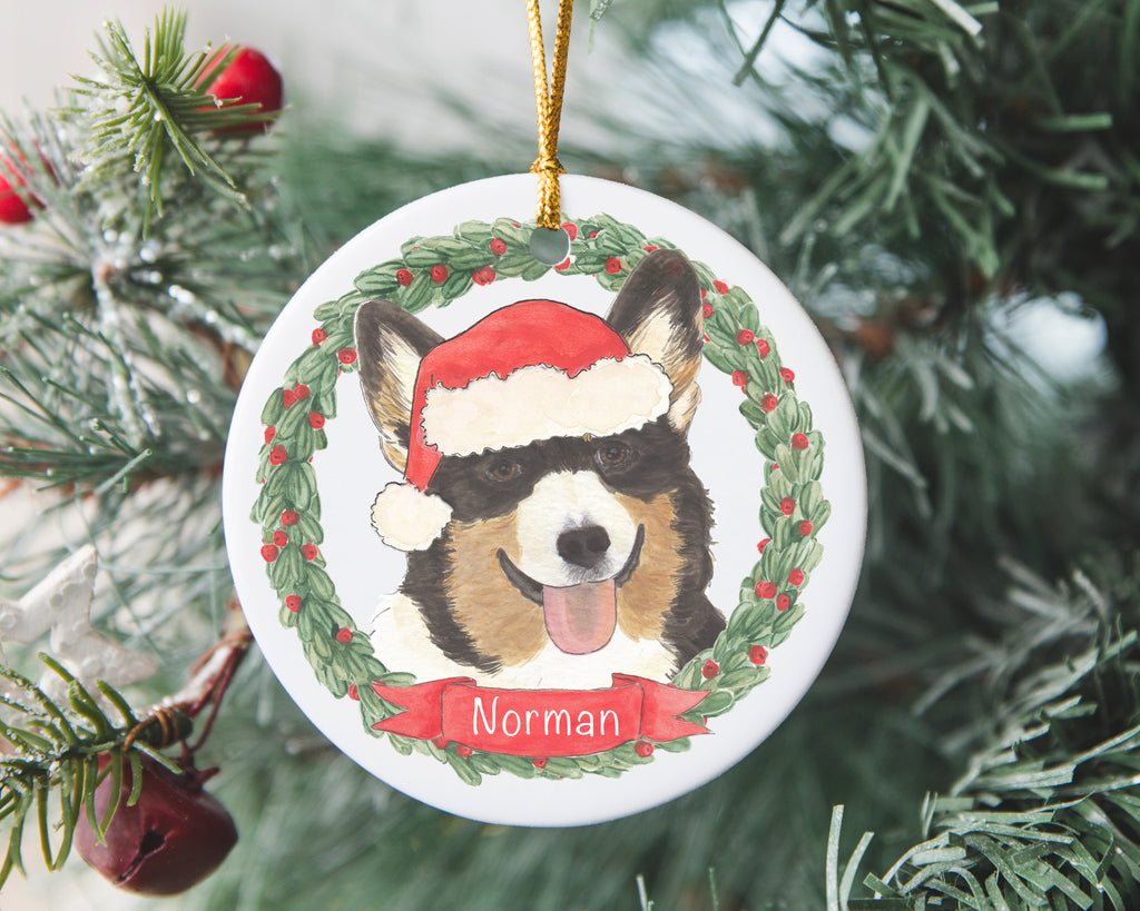Personalized Corgi (Black Headed Tricolor) Christmas Ornament