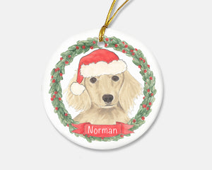 Personalized Dachshund (Long Haired, Cream) Christmas Ornament