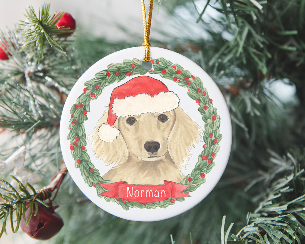Personalized Dachshund (Long Haired, Cream) Christmas Ornament
