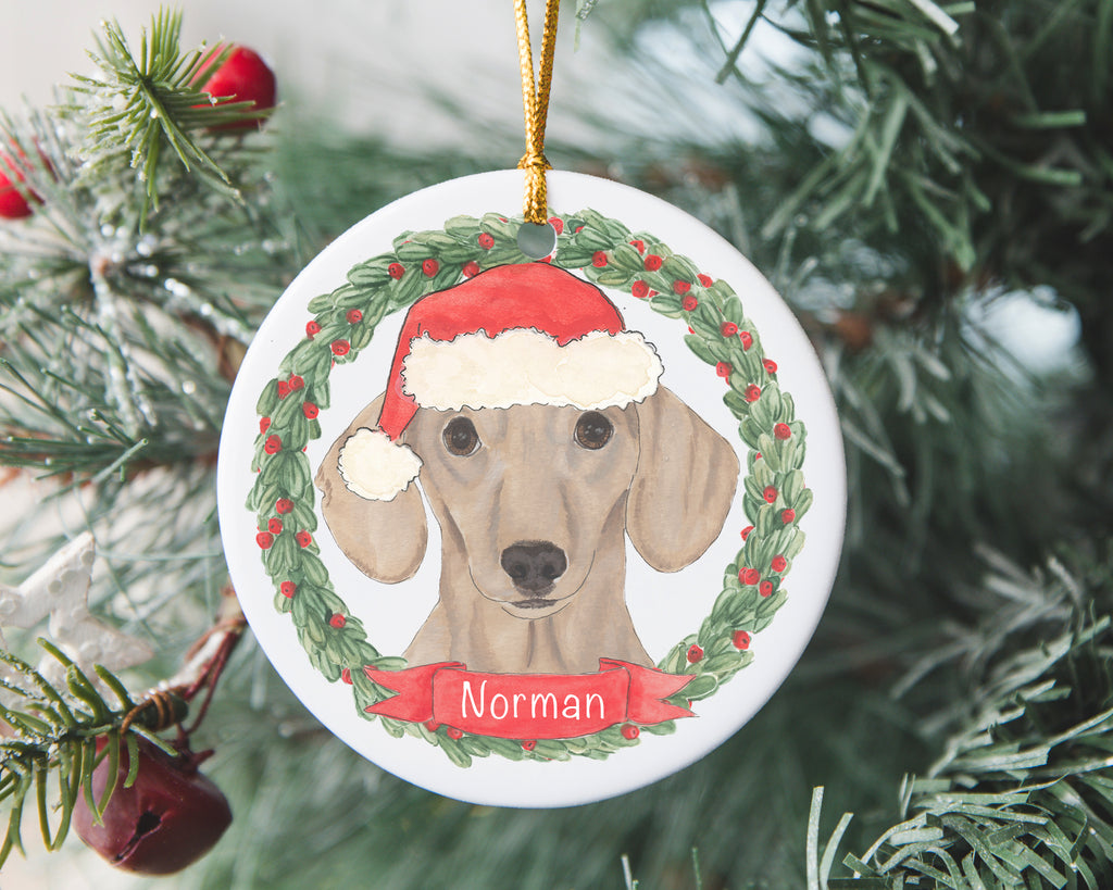 Personalized Dachshund (Smooth, Red) Christmas Ornament