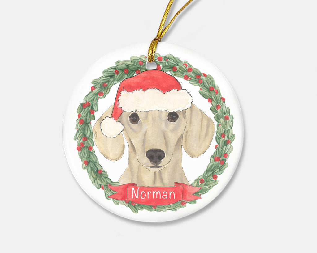 Personalized Dachshund (Smooth, Cream) Christmas Ornament