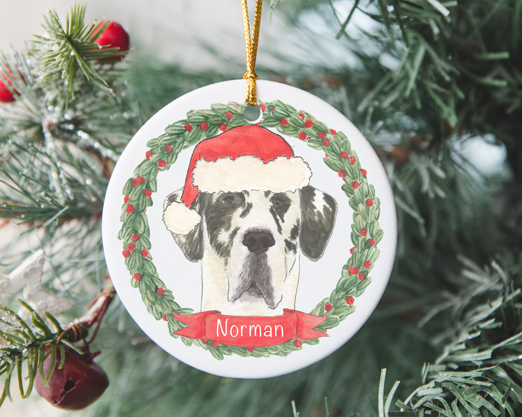 Personalized Great Dane (Harlequin) Christmas Ornament