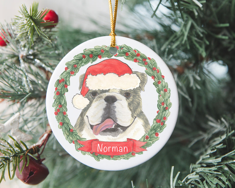 Personalized English Bulldog (Brindle) Christmas Ornament