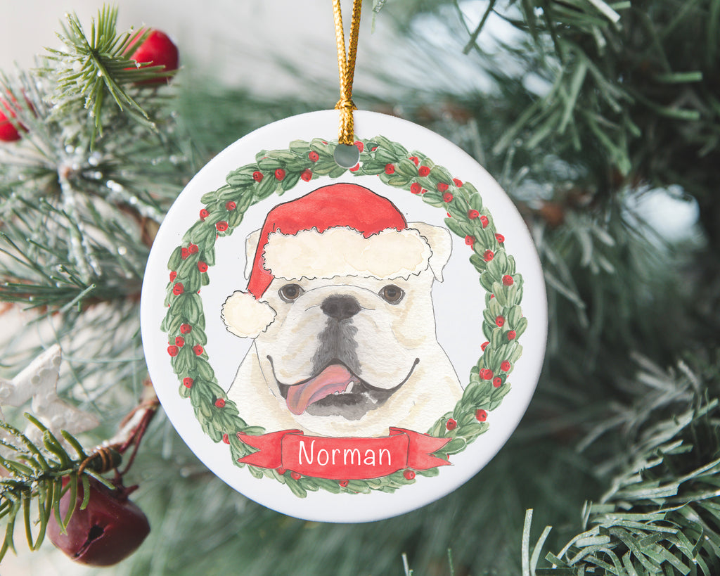 Personalized English Bulldog (White) Christmas Ornament