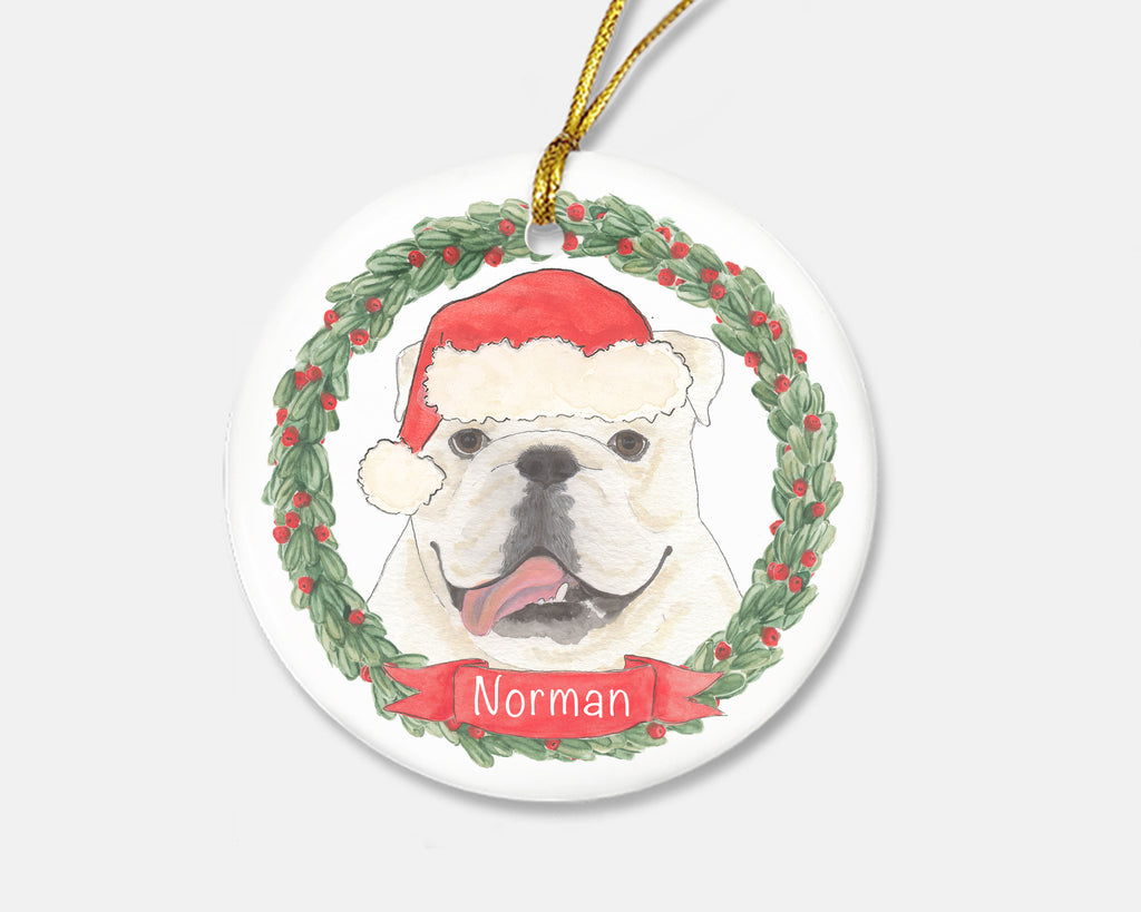 Personalized English Bulldog (White) Christmas Ornament