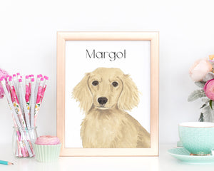 Personalized Dachshund (Cream, Long Haired) Fine Art Prints