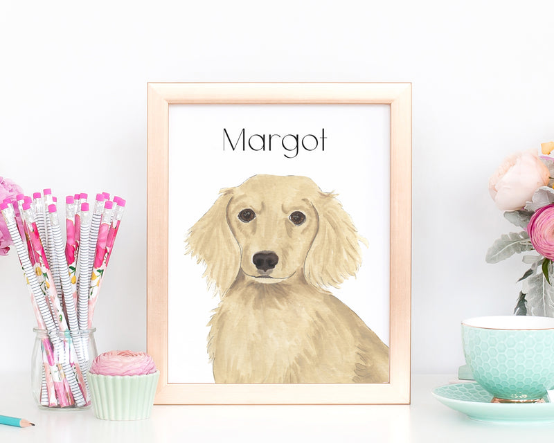 Personalized Dachshund (Cream, Long Haired) Fine Art Prints