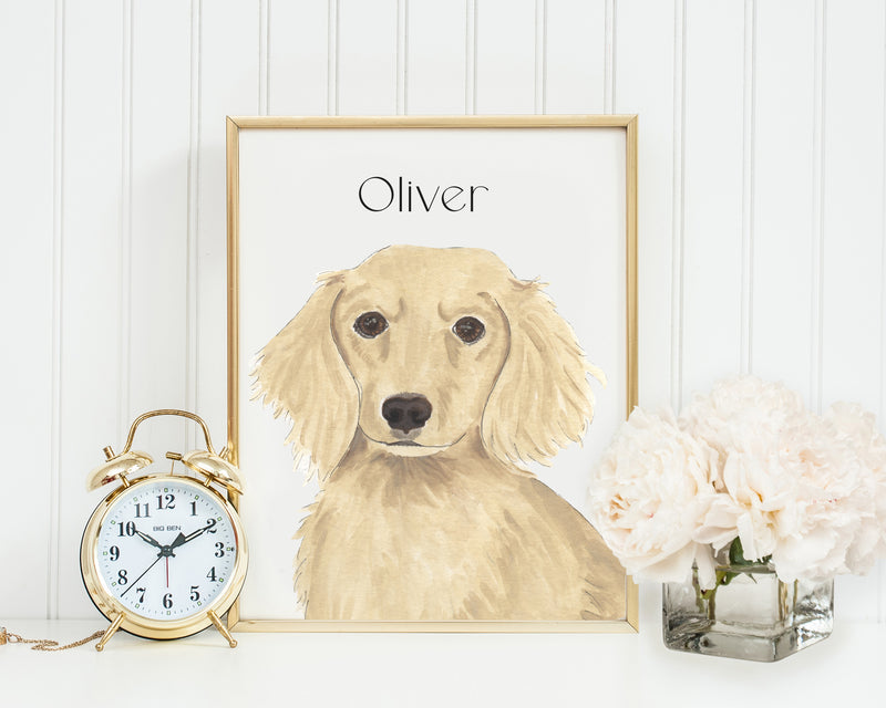 Personalized Dachshund (Cream, Long Haired) Fine Art Prints
