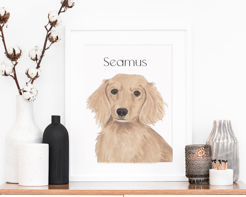 Personalized Dachshund (Red, Long Haired) Fine Art Prints