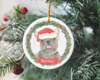 Personalized Frenchie (Blue / Grey / Silver) Christmas Ornament