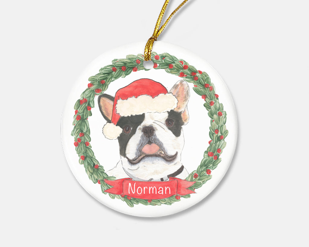Personalized Frenchie (White / Pied) Christmas Ornament