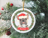 Personalized Frenchie (Blue Fawn Tricolor) Christmas Ornament