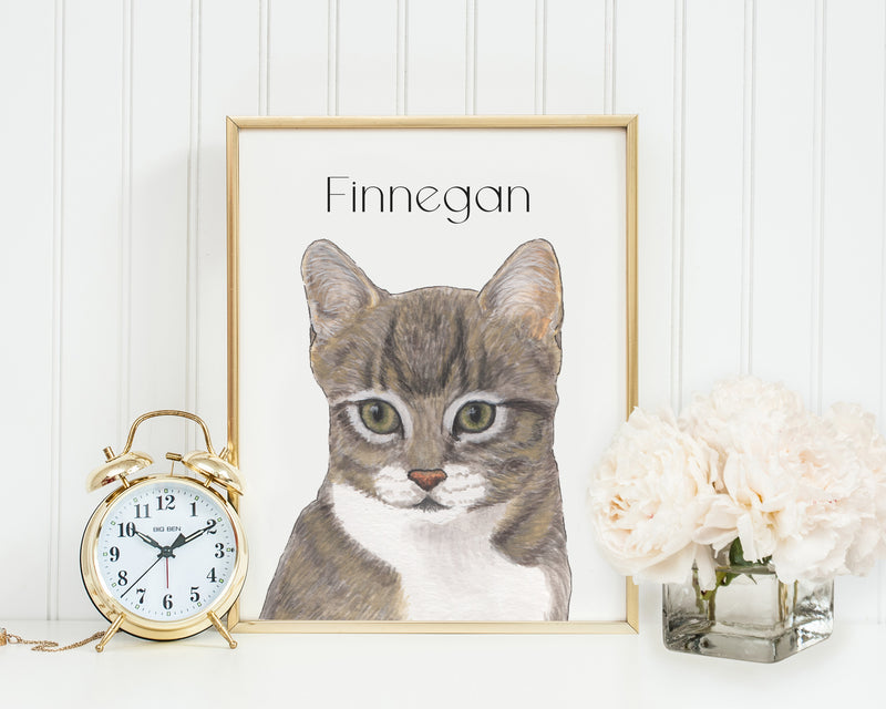 Personalized Tabby Cat (Grey Striped) Cat Fine Art Prints