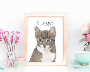 Personalized Tabby Cat (Grey Striped) Cat Fine Art Prints