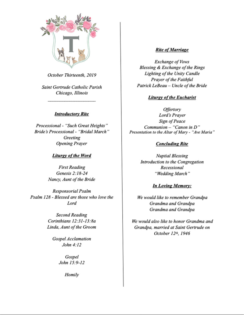 Custom Wedding Crest Program Design