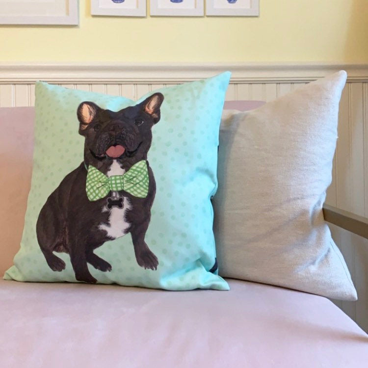 Personalized Black & Tan Tri-Color French Bulldog Reversible Throw Pillow