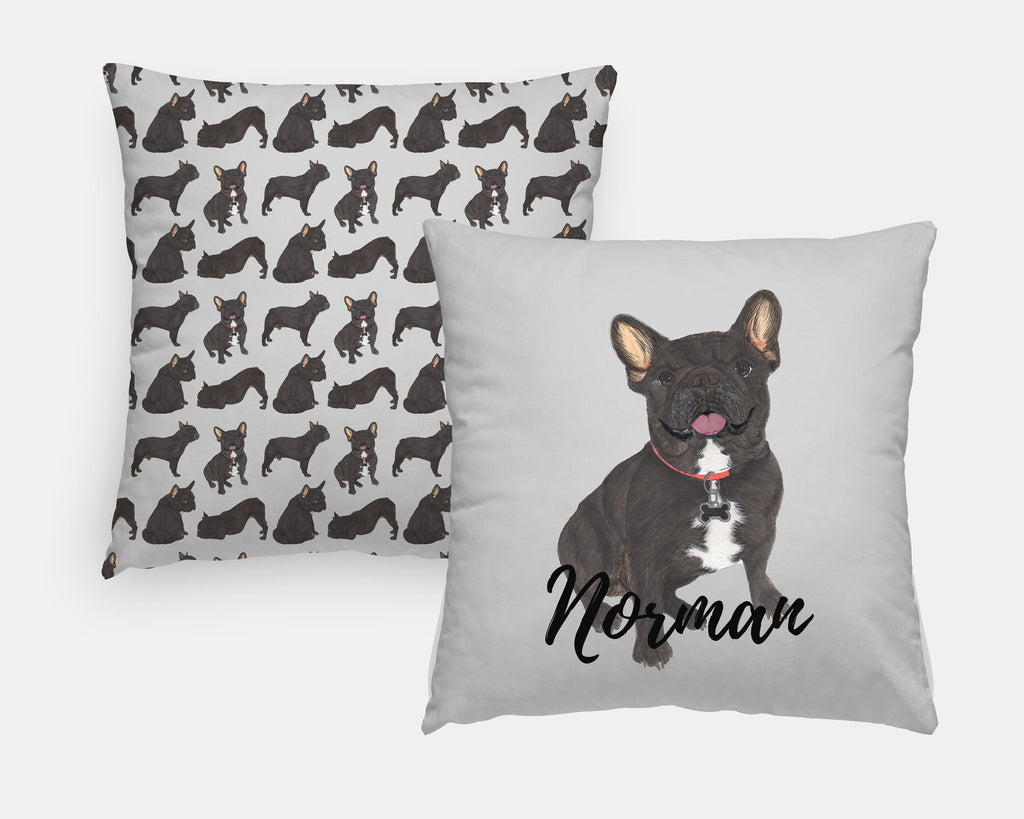 Personalized French Bulldog (Black / Brindle) Reversible Throw Pillow