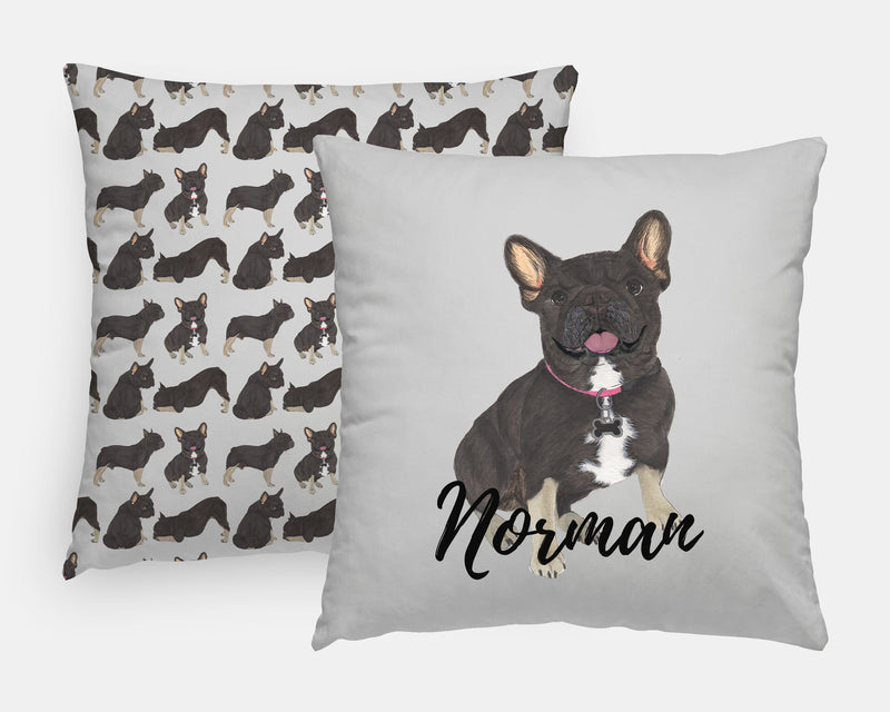 Personalized Black & Tan Tri-Color French Bulldog Reversible Throw Pillow
