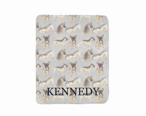 Personalized French Bulldog (Blue Fawn Tricolor) Sherpa Throw Blanket