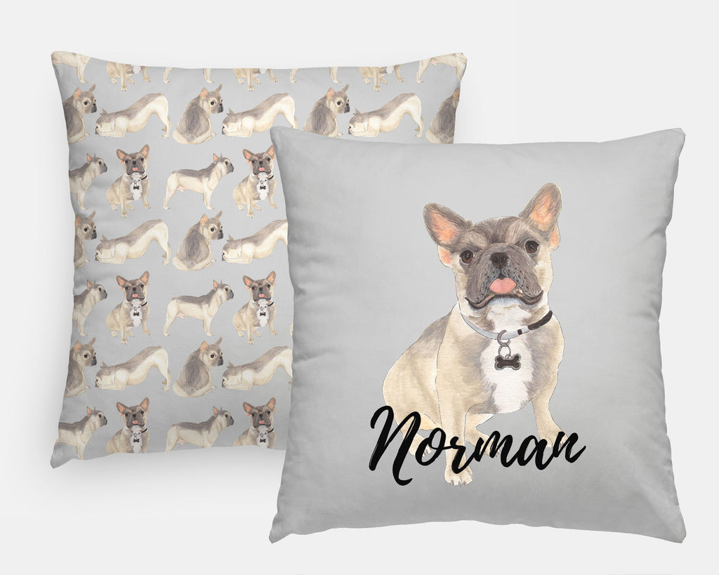 Personalized French Bulldog (Blue Fawn Tricolor) Reversible Throw Pillow