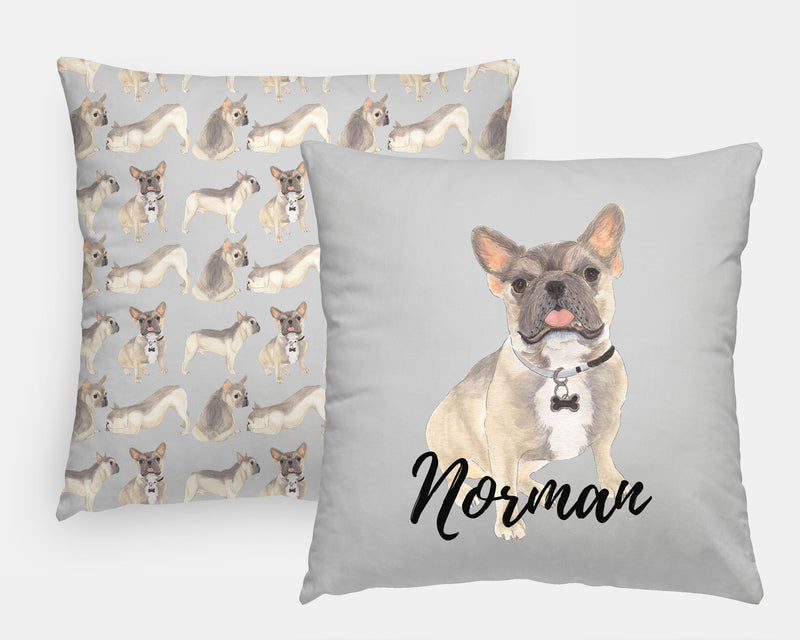 Personalized French Bulldog (Blue Fawn Tricolor) Reversible Throw Pillow