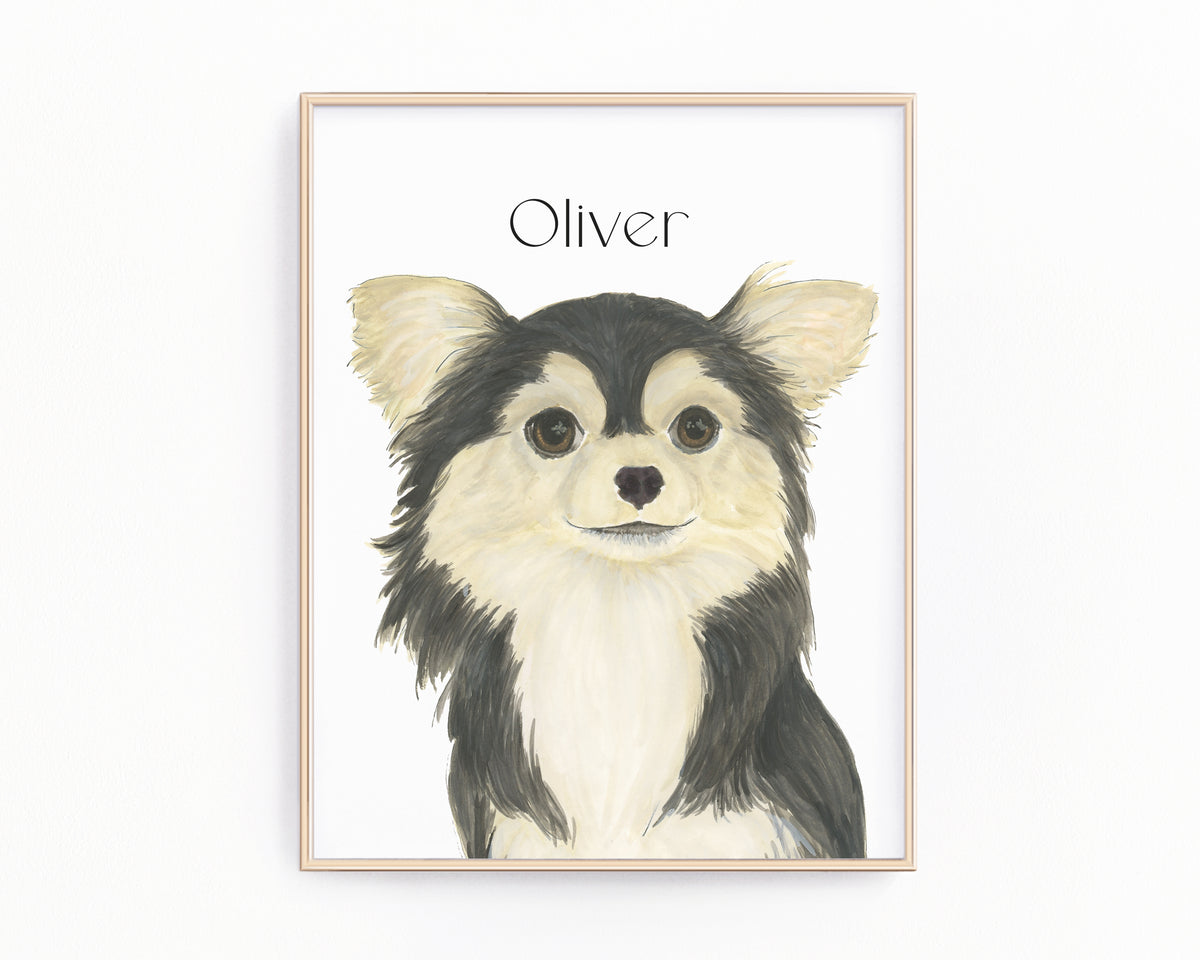 Personalized Chihuahua (Long Haired, Tricolor) Fine Art Prints