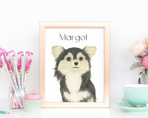 Personalized Chihuahua (Long Haired, Tricolor) Fine Art Prints