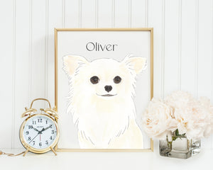 Personalized Chihuahua (Long Haired, White) Fine Art Prints