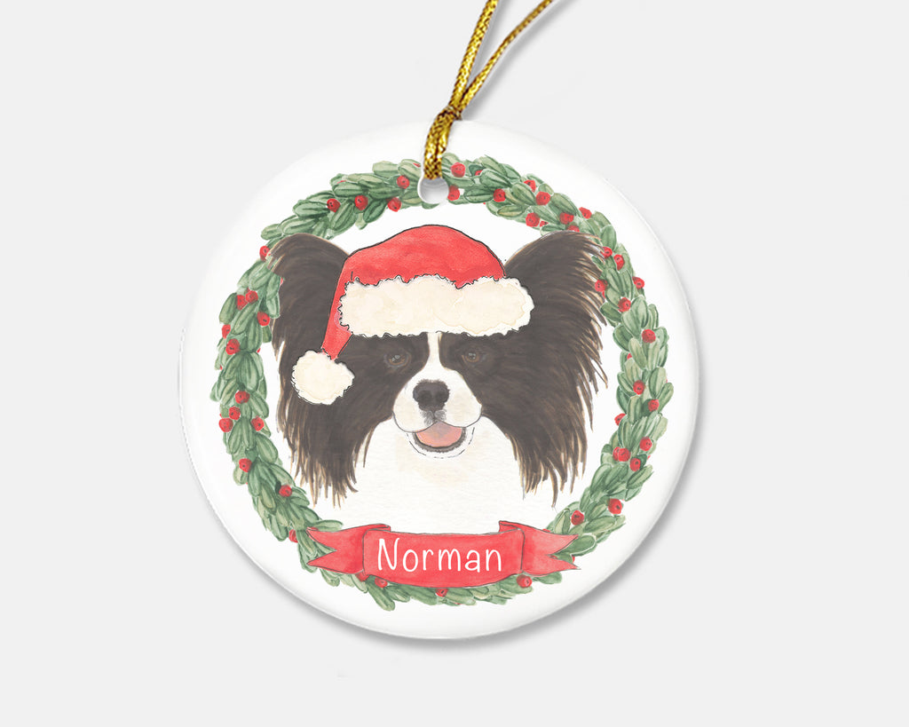 Personalized Papillon (Black & White) Christmas Ornament