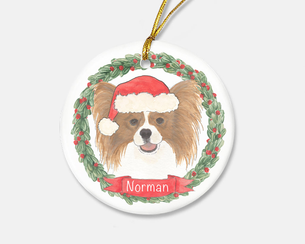 Personalized Papillon (Red & White) Christmas Ornament