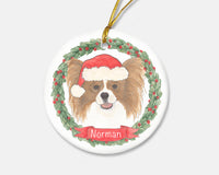 Personalized Papillon (Red & White) Christmas Ornament