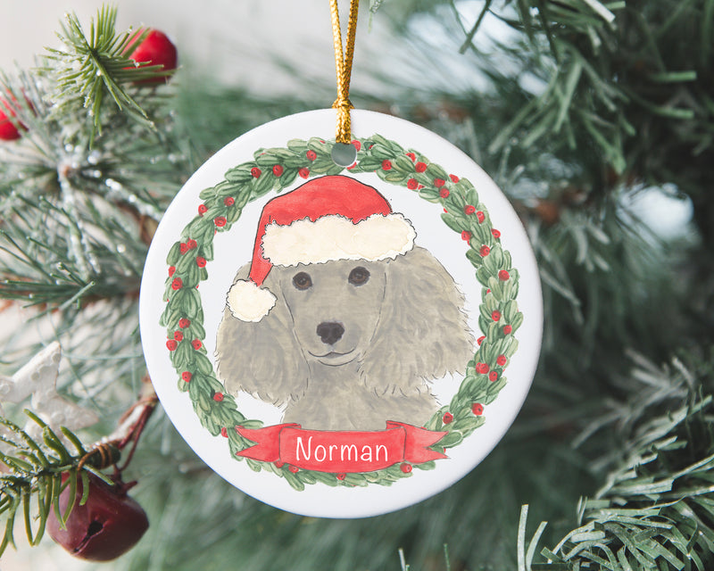 Personalized Poodle (Grey / Silver) Christmas Ornament