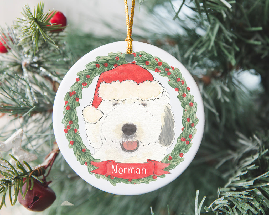 Personalized Old English Sheepdog Christmas Ornament