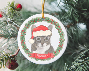Personalized Tabby (Grey) Christmas Ornament